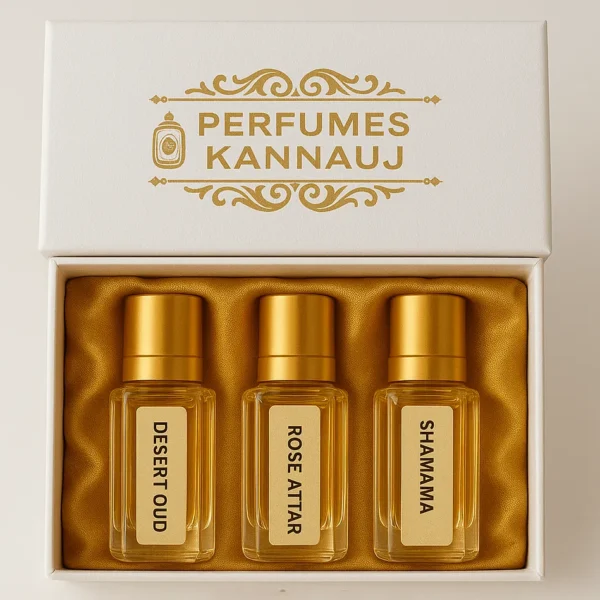 3 Attar Gift Set – Desert Oud, Rose Attar & Shamama | Perfumes Kannauj