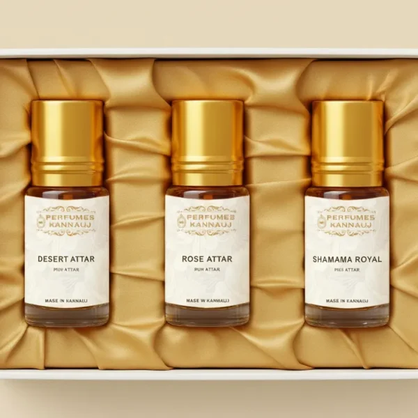 3 Attar Gift Set – Desert Oud, Rose Attar & Shamama | Perfumes Kannauj