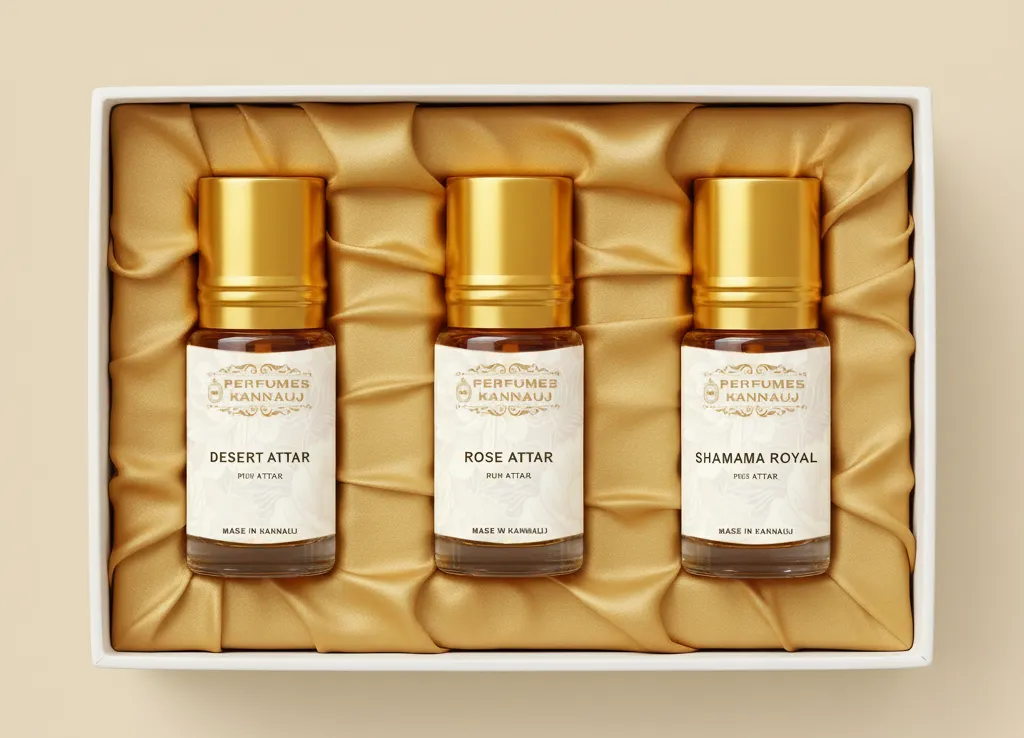 3 Attar Gift Set – Desert Oud, Rose Attar & Shamama | Perfumes Kannauj