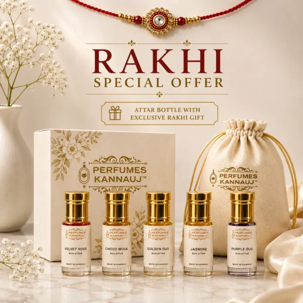5 premium Attar Combo – Velvet Rose, Choco Musk, Golden Oud, Jasmine & Purple Oud